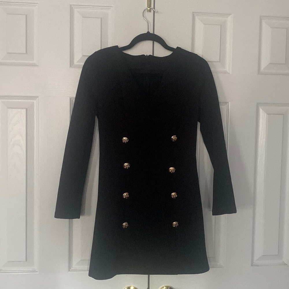 Black long-sleeve v neck buttoned dress size S